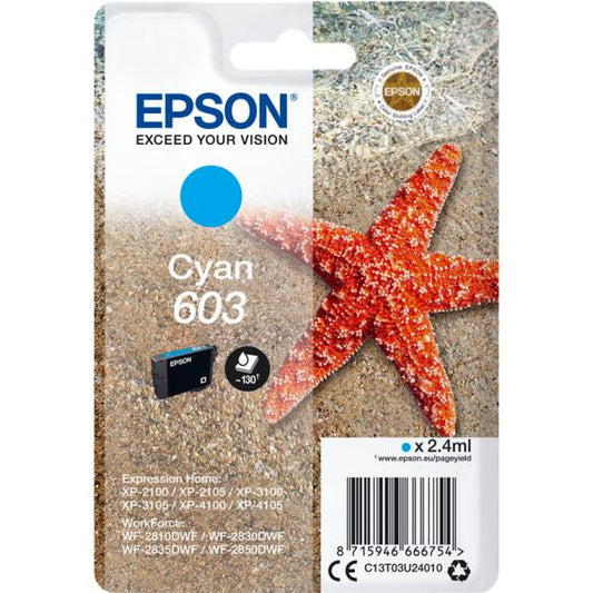 ORIGINALE EPSON T603 CIANO C13T03U24010 PER EPSON PER XP-2100,3100,WF-2810,2830,2835 CAPACITA 130 PAGINE