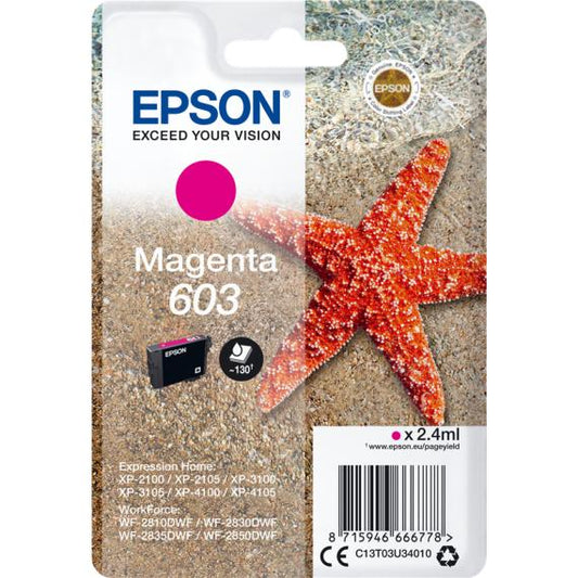 ORIGINALE EPSON T603 MAGENTA C13T03U34010 PER EPSON PER XP-2100,3100,WF-2810,2830,2835 CAPACITA 130 PAGINE