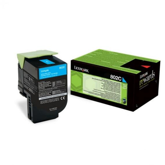 ORIGINALE LEXMARK 802C CIANO 80C20C0 PER LEXMARK CX310N CX310DN CX410DE CX410DTE CX410E CX510 CAPACITA 1.000 PAGINE