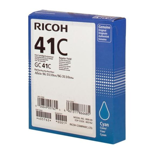 ORIGINALE RICOH GC41C GEL CIANO 405762 PER RICOH Aficio SG 3110DN SG 3100SNW 3110SFNW GC-41C 2.200 PAGINE
