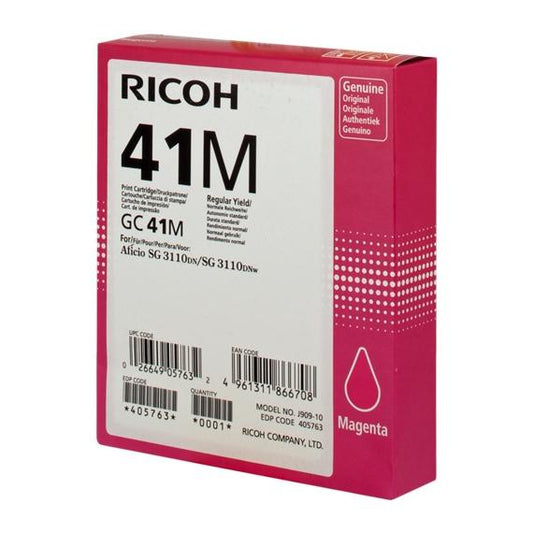 ORIGINALE RICOH GC41M GEL MAGENTA 405763 PER RICOH Aficio SG 3110DN SG 3100SNW 3110SFNW GC-41M 2.200 PAGINE