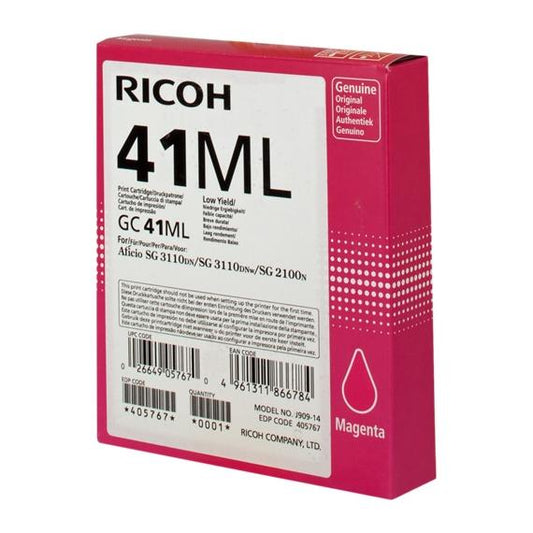 ORIGINALE RICOH GC41ML GEL MAGENTA 405767 PER RICOH Aficio SG 3110DN SG 3100SNW 3110SFNW SG2100N 7100DN GC-41ML 600 PAGINE