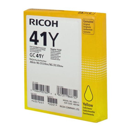ORIGINALE RICOH GC41Y GEL GIALLO 405764 PER RICOH Aficio SG 3110DN SG 3100SNW 3110SFNW GC-41Y 2.200 PAGINE