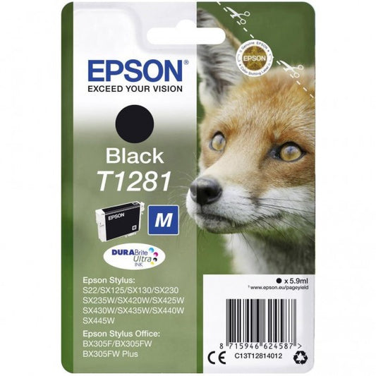 ORIGINALE T1281 NERA CARTUCCIA ORIGINALE PER EPSON S22 SX125 420W BX305FW C13T12814011 CAPACITA 5,9ML