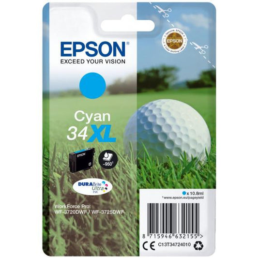 ORIGINALE T3472 CIANO C13T34724010 PER EPSON WORKFORCE PRO WF3720DWF, WF3725DWF CAPACITA 10,8ML 950 PAGINE