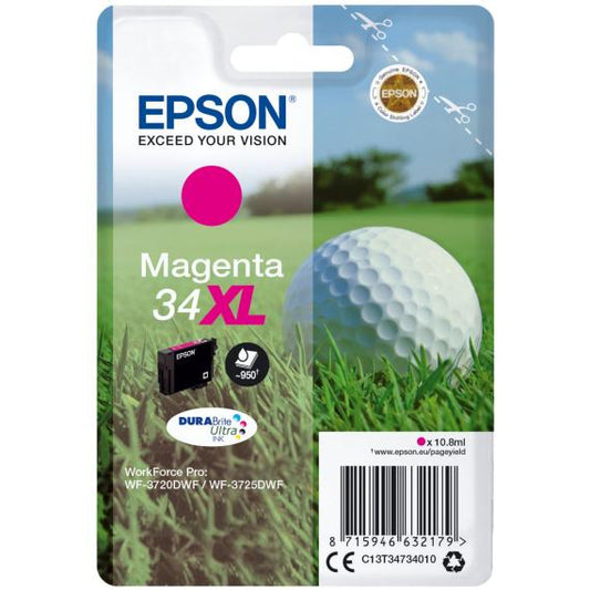 ORIGINALE T3473 MAGENTA C13T34734010 PER EPSON WORKFORCE PRO WF3720DWF, WF3725DWF CAPACITA 10,8ML 950 PAGINE