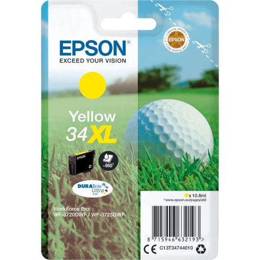 ORIGINALE T3474 GIALLA C13T34744010 PER EPSON WORKFORCE PRO WF3720DWF, WF3725DWF CAPACITA 10,8ML 950 PAGINE