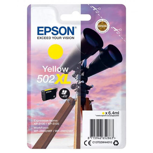 ORIGINALE T502XL GIALLA C13T02W44020 CARTUCCIA PER EPSON WORKFORCE 2860,2865,EXPRESSION HOME XP-5100,5105 470 PAGINE 6,4ml