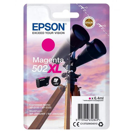 ORIGINALE T502XL MAGENTA C13T02W34020 CARTUCCIA PER EPSON WORKFORCE 2860,2865,EXPRESSION HOME XP-5100,5105 470 PAGINE 6,4ml
