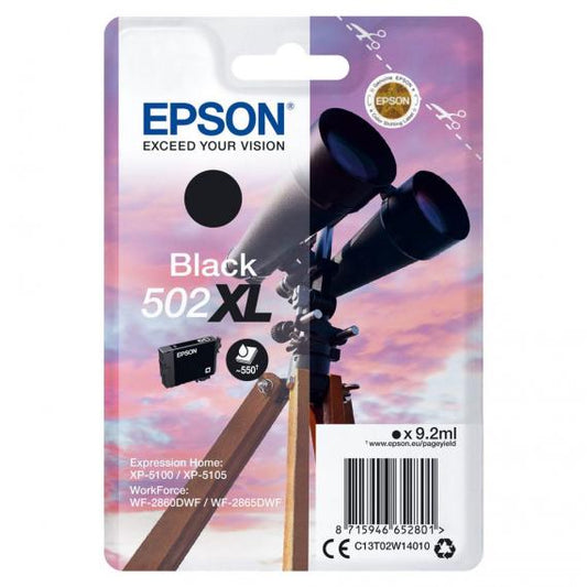 ORIGINALE T502XL NERA C13T02W14020 CARTUCCIA PER EPSON WORKFORCE 2860,2865,EXPRESSION HOME XP-5100,5105 550 PAGINE 9,2ml