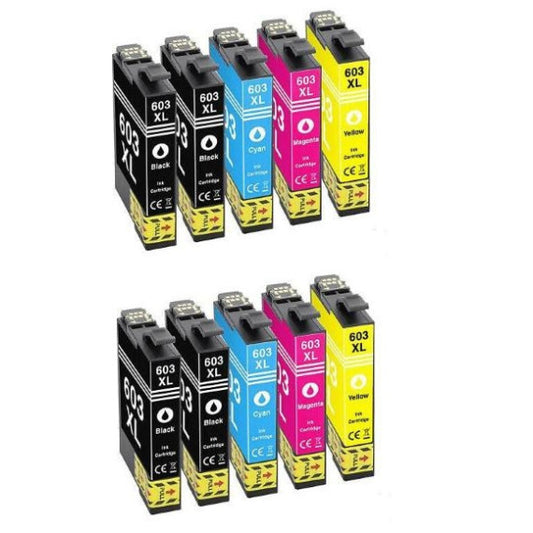 Pack 10 cartucce T603XL BK-C-M-Y compatibili per Epson XP-2100,3100,WF-2810,2830,2835 alta capacità 4PZ BK + 2PZ C-M-Y