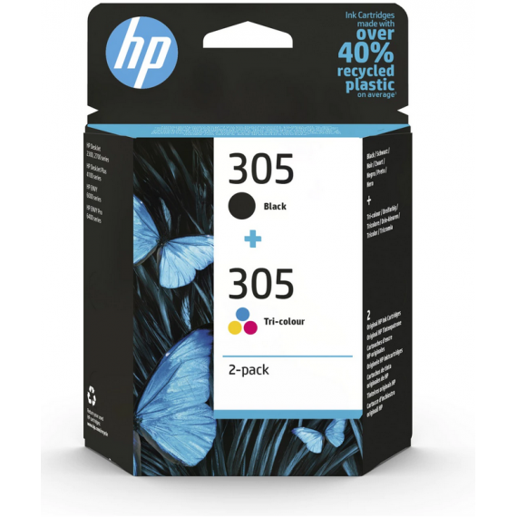 Pack 2 HP 305 nera e colore originali 6ZD17AE per Hp Deskjet 2710,2720,2724 ENVY 6010,6020,6032,6420,6422 3YM60AE + 3YM61AE