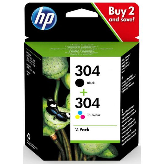 PACK ORIGINALE HP 304BK + 304C 3JB05AE PER HP DeskJet 3720 3730 3732 N9K05AE + N9K06AE