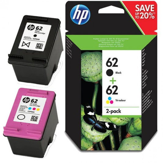 PACK ORIGINALE HP 62BK + HP 62C N9J71AE PER HP Officejet 5740e All in One, 8040 Envy 5640e 5540 5644e 5660e C2P04AE + C2P06AE