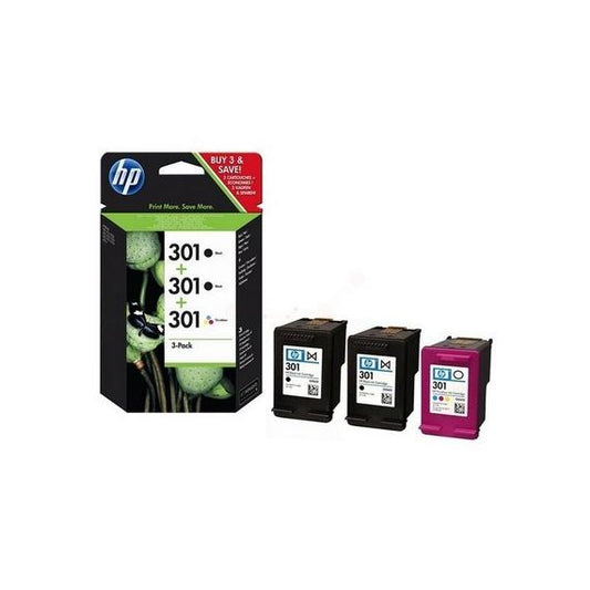 PACK ORIGINALE HP N2 HP  301BK + N1 HP 301C E5Y87EE CARTUCCIA ORIGINALE STANDARD N2 CH561EE + N1 CH562EE
