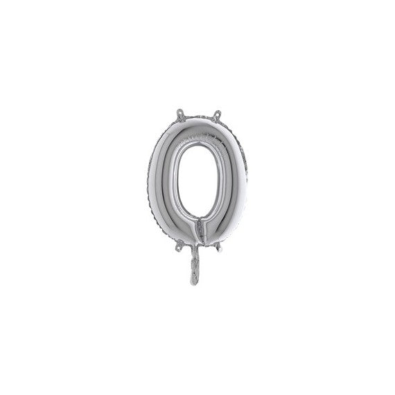 Palloncino - numero 0 - H 36 cm - mylar - argento - Big party