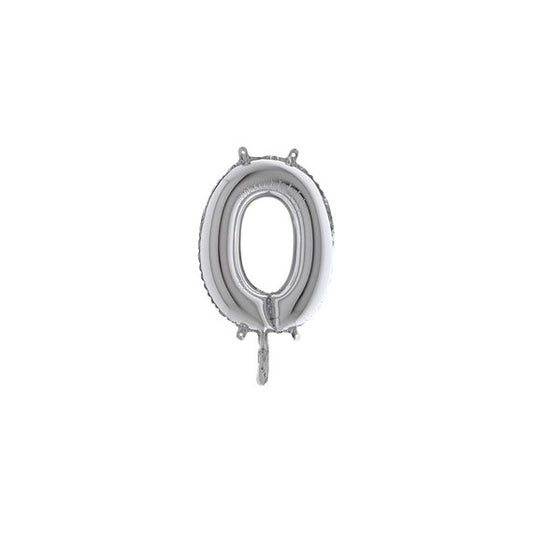 Palloncino - numero 0 - H 36 cm - mylar - argento - Big party
