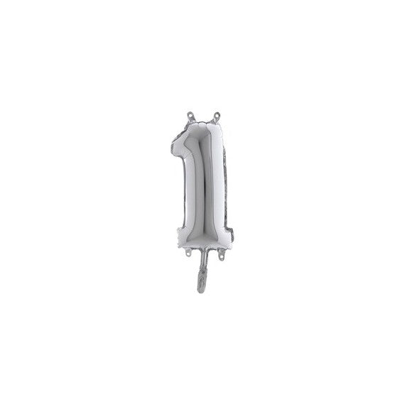Palloncino - numero 1 - H 36 cm - mylar - argento - Big party