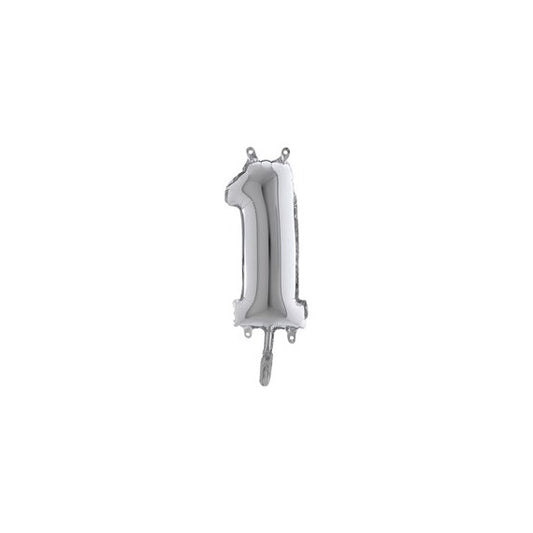 Palloncino - numero 1 - H 36 cm - mylar - argento - Big party