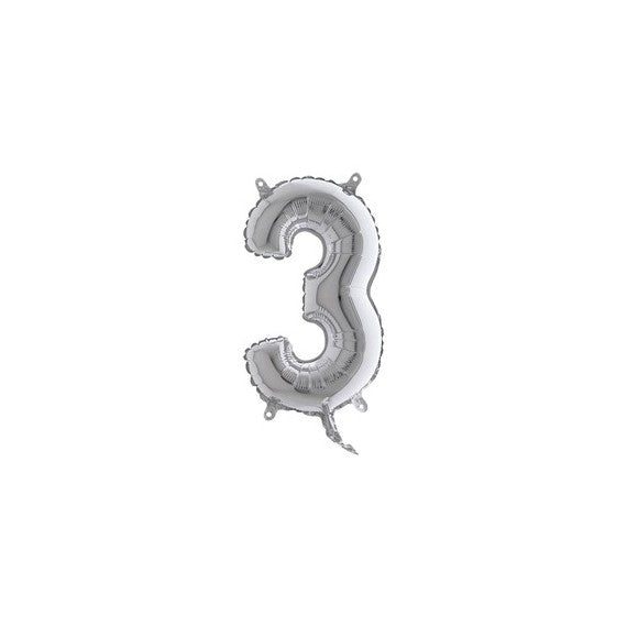 Palloncino - numero 3 - H 36 cm - mylar - argento - Big party