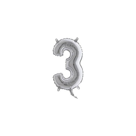 Palloncino - numero 3 - H 36 cm - mylar - argento - Big party