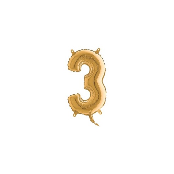 Palloncino - numero 3 - H 36 cm - mylar - oro - Big party