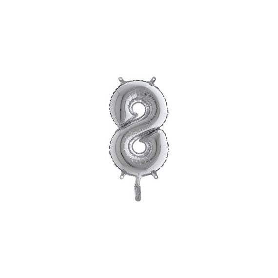 Palloncino - numero 8 - H 36 cm - mylar - argento - Big party