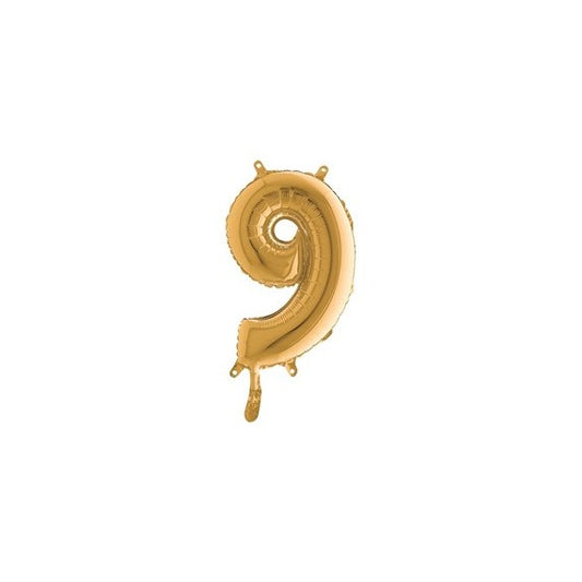 Palloncino - numero 9 - H 36 cm - mylar - oro - Big party