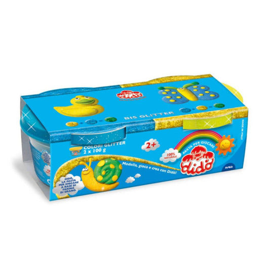 Pasta modellabile Didò Bis Glitter 100 g - conf. 2 pezzi - giallo e azzurro - F396701