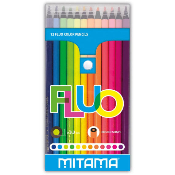 Pastelli Fluo Mitama fusto tondo - mina 3,3 mm - colori assortiti - pack ecologico - conf. 12 pezzi Mitama 62826