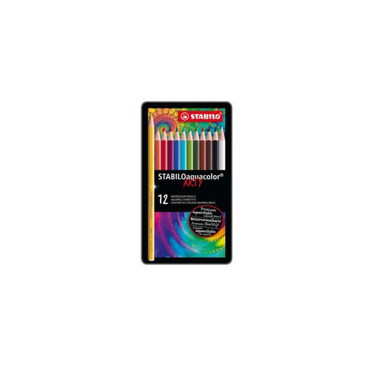 Pastello Aquacolor 1612 - tratto 2,80 mm - colori assortiti - Stabilo - astuccio in metallo 12 pezzi