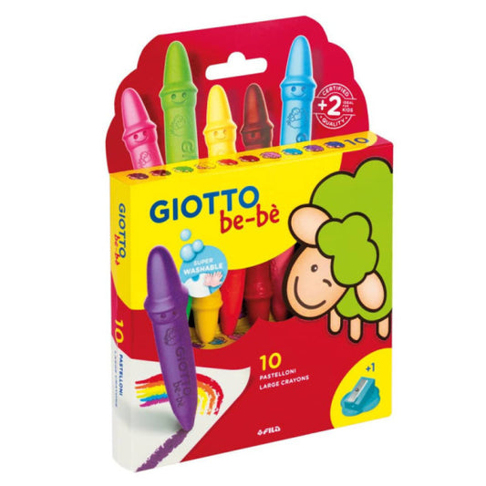 Pastelloni a cera colori assortiti + appuntapastellone conf. 10 pezzi Giotto Bebè assortiti - F477900