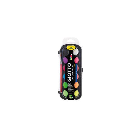 Pastiglia Acquerello - diametro 30mm - colori assortiti fluo - Giotto - astuccio da 12 pezzi
