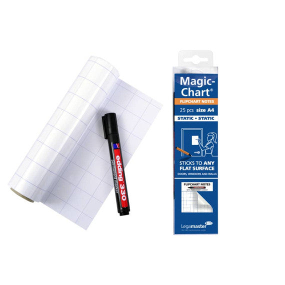 Pellicola elettrostatica da parete Legamaster Magic-Chart Flipchart 25 ff 20x30 cm quadretti bianco 7-159000-A4