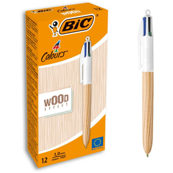 Penna a sfera a scatto BIC 4 Colours 1 mm - fusto Wood Effect 508964