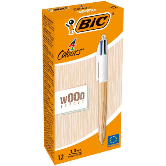 Penna a sfera a scatto BIC 4 Colours 1 mm - fusto Wood Effect 508964