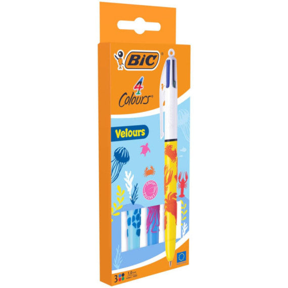 Penna a sfera a scatto BIC 4 Colours 1 mm -  Velours conf. 3 pz - 992579
