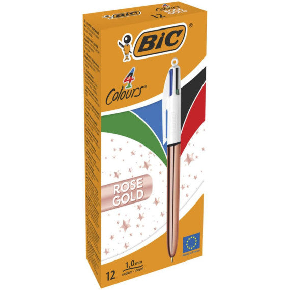 Penna a sfera a scatto BIC 4 Colours Shine fusto Rose Gold - assortiti 4 colori - 504894