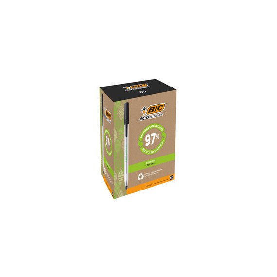 Penna a sfera a scatto con cappuccio ECOlutions - punta 1,0mm - nero  - Bic  - conf. 60 pezzi