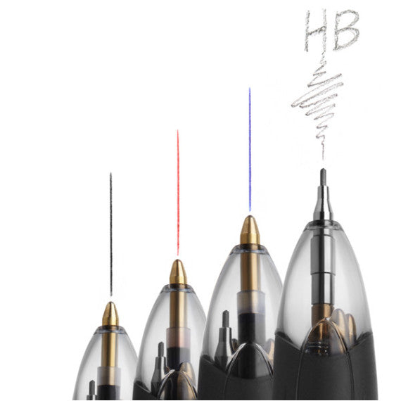 Penna a sfera a scatto multifunzione 4 Colors -  con portamine ricaricabile con mine HB da 0,7mm - nero, blu, rosso - fu