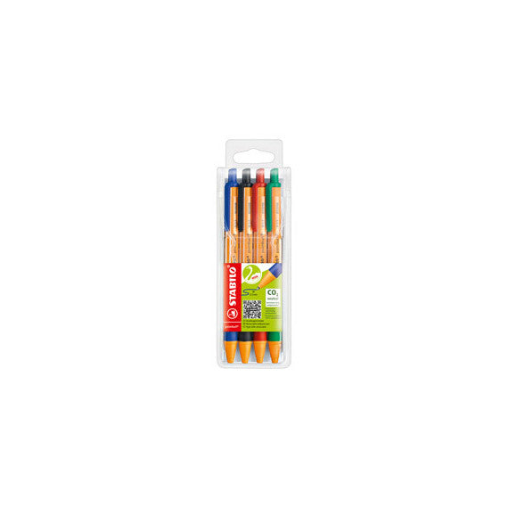 Penna a sfera a scatto Pointball Green - punta 1,0 mm - 4 colori - Stabilo - conf. 4 pezzi