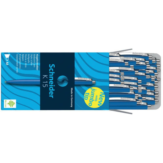 Penna a sfera a scatto Schneider K 15 ricaricabile tratto M blu Conf. 50 pezzi - P003083