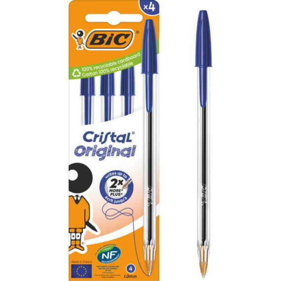 Penna a sfera BIC Cristal M 1 mm in blister da 4 blu - 8308601