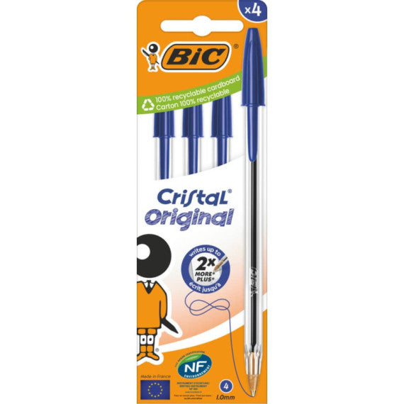 Penna a sfera BIC Cristal M 1 mm in blister da 4 blu - 8308601