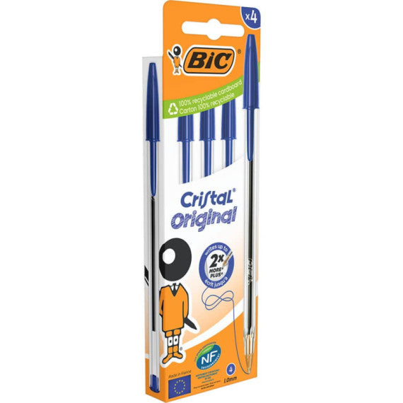 Penna a sfera BIC Cristal M 1 mm in blister da 4 blu - 8308601