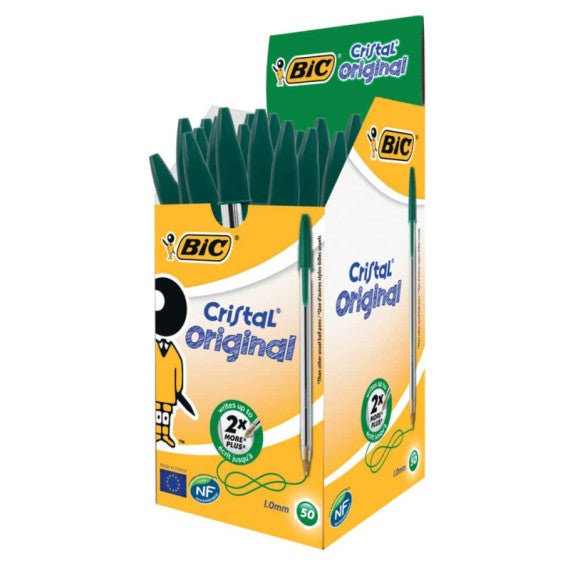 Penna a sfera BIC Cristal M punta 1 mm verde Conf. 50 pezzi - 8373629