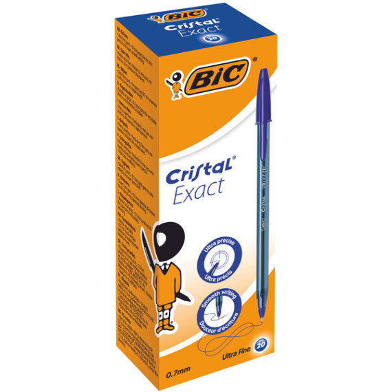 Penna a sfera con cappuccio Cristal® Exact - punta 0,7 mm - blu - Bic - scatola 20 pezzi