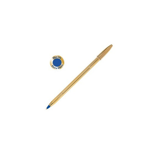 Penna a sfera Cristal Shine con cappuccio - punta media 1,0 mm - blu - fusto gold  - Bic - scatola 20 pezzi