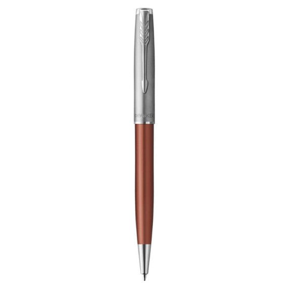 Penna a sfera Parker Sonnet Sand Blasted Metal punta M inchiostro nero Parker Orange CT - 2169361