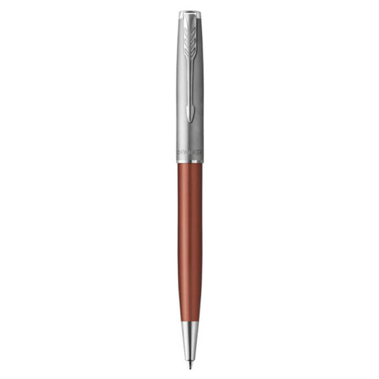 Penna a sfera Parker Sonnet Sand Blasted Metal punta M inchiostro nero Parker Orange CT - 2169361